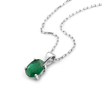 2/3 cts Green Emerald Necklace in 14K White Gold by Birthstone - BirthStone.com