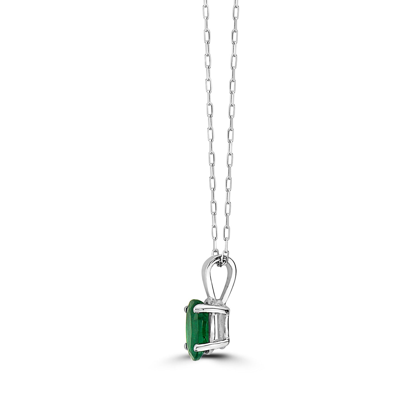 2/3 cts Green Emerald Necklace in 14K White Gold by Birthstone - BirthStone.com