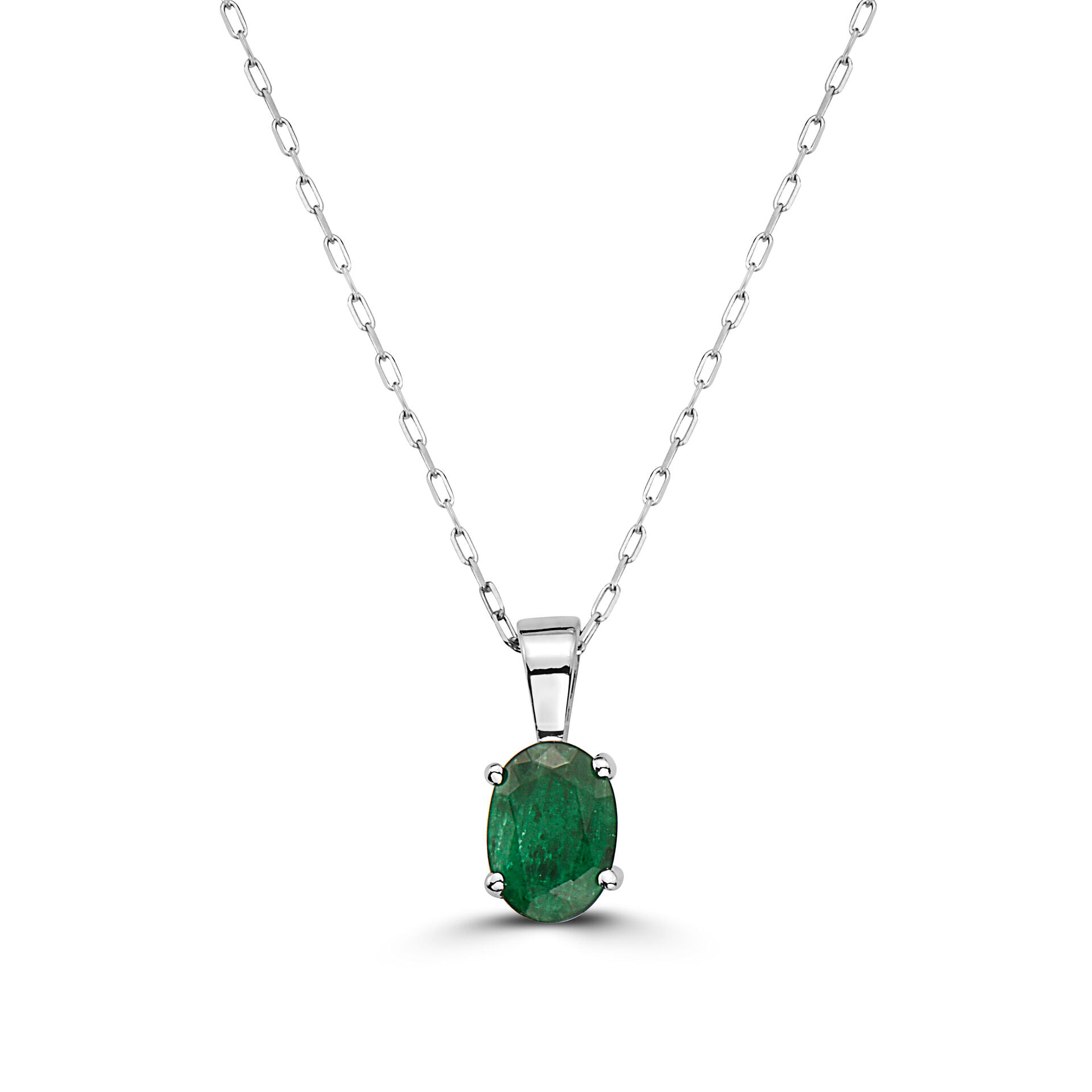 2/3 cts Green Emerald Necklace in 14K White Gold by Birthstone - BirthStone.com