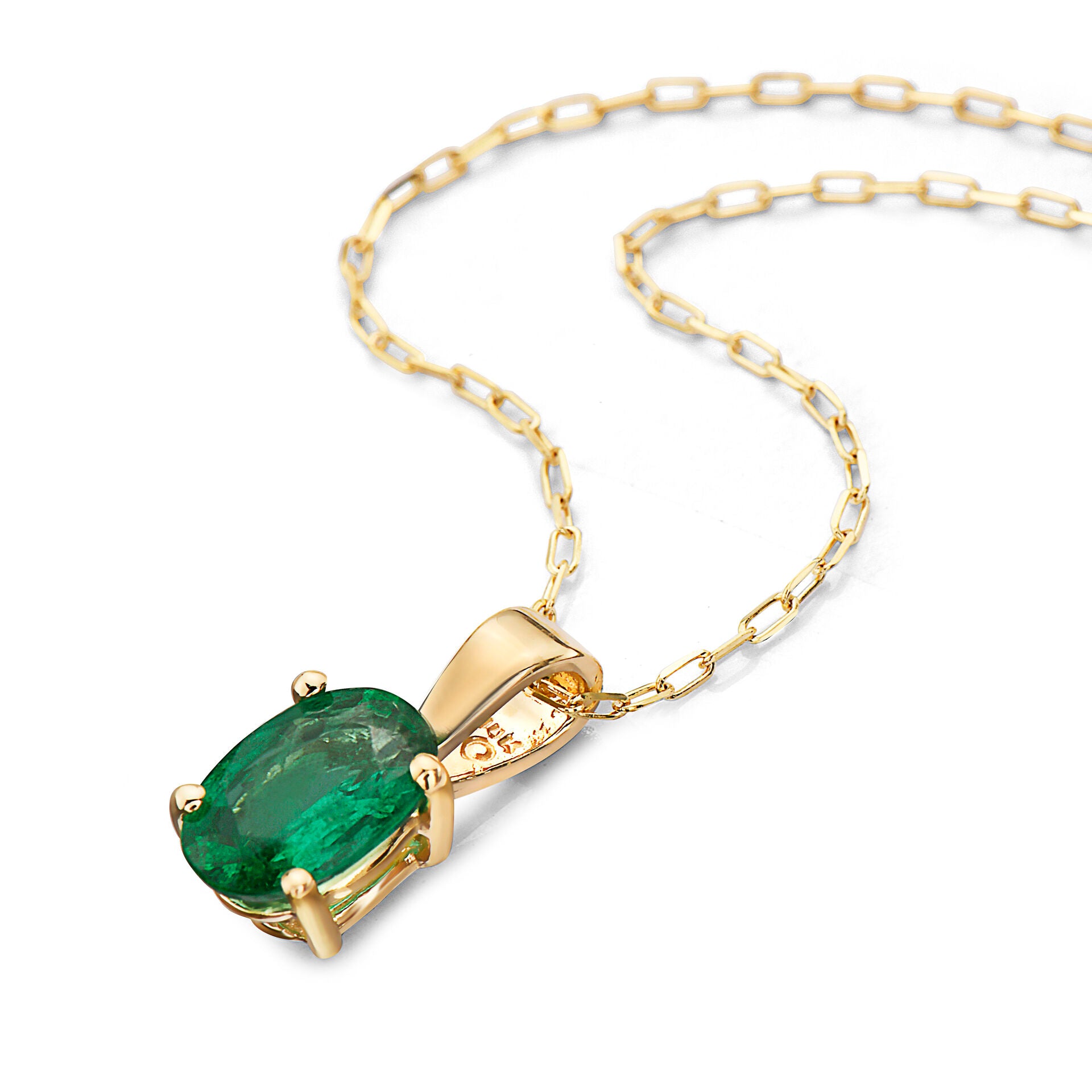 5/8 cts Green Emerald Necklace in 14K Yellow Gold by Birthstone - BirthStone.com