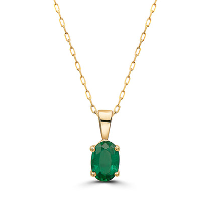 5/8 cts Green Emerald Necklace in 14K Yellow Gold by Birthstone - BirthStone.com