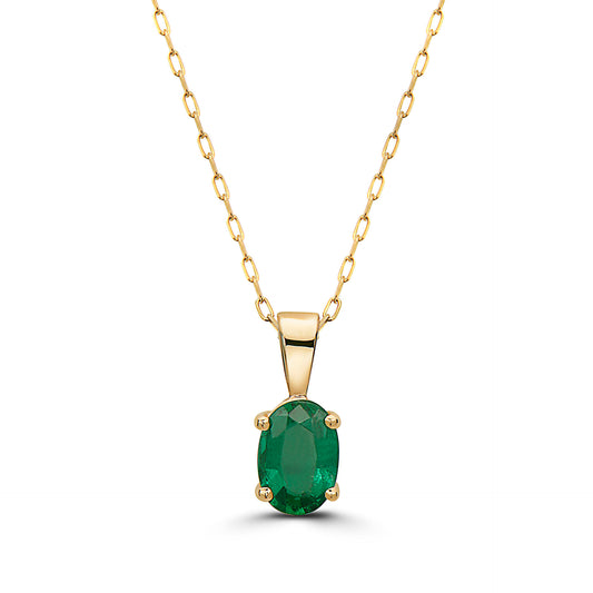 5/8 cts Green Emerald Necklace in 14K Yellow Gold by Birthstone - BirthStone.com