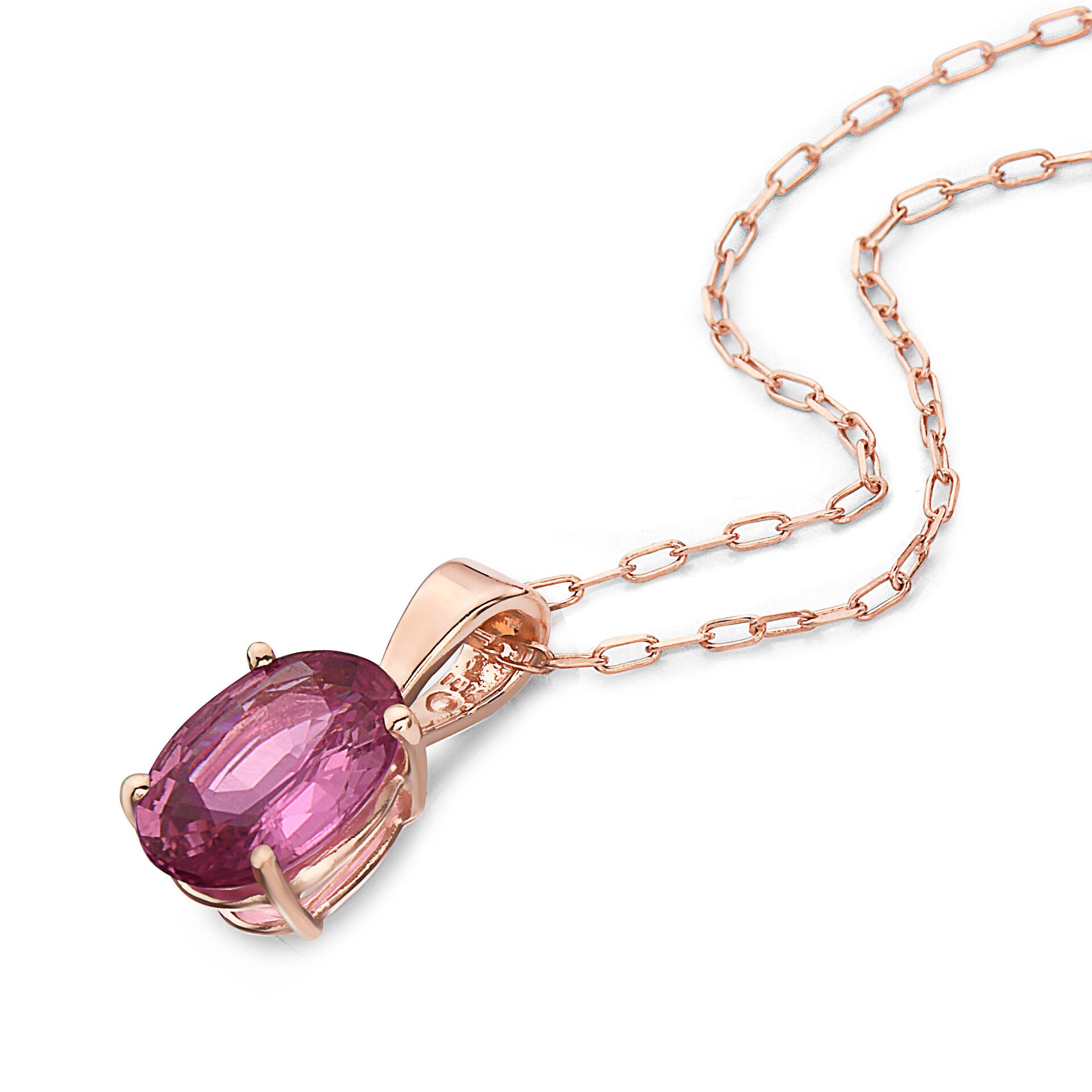 1 1/8 cts Pink Sapphire Necklace in 14K Rose Gold by Birthstone - BirthStone.com