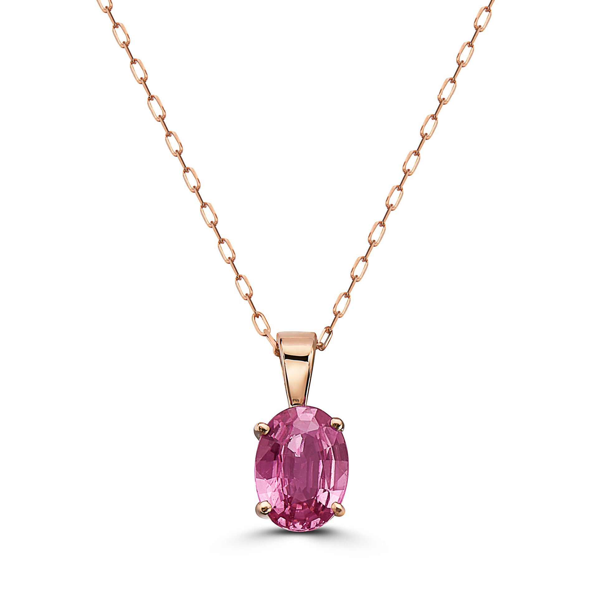 1 1/8 cts Pink Sapphire Necklace in 14K Rose Gold by Birthstone - BirthStone.com