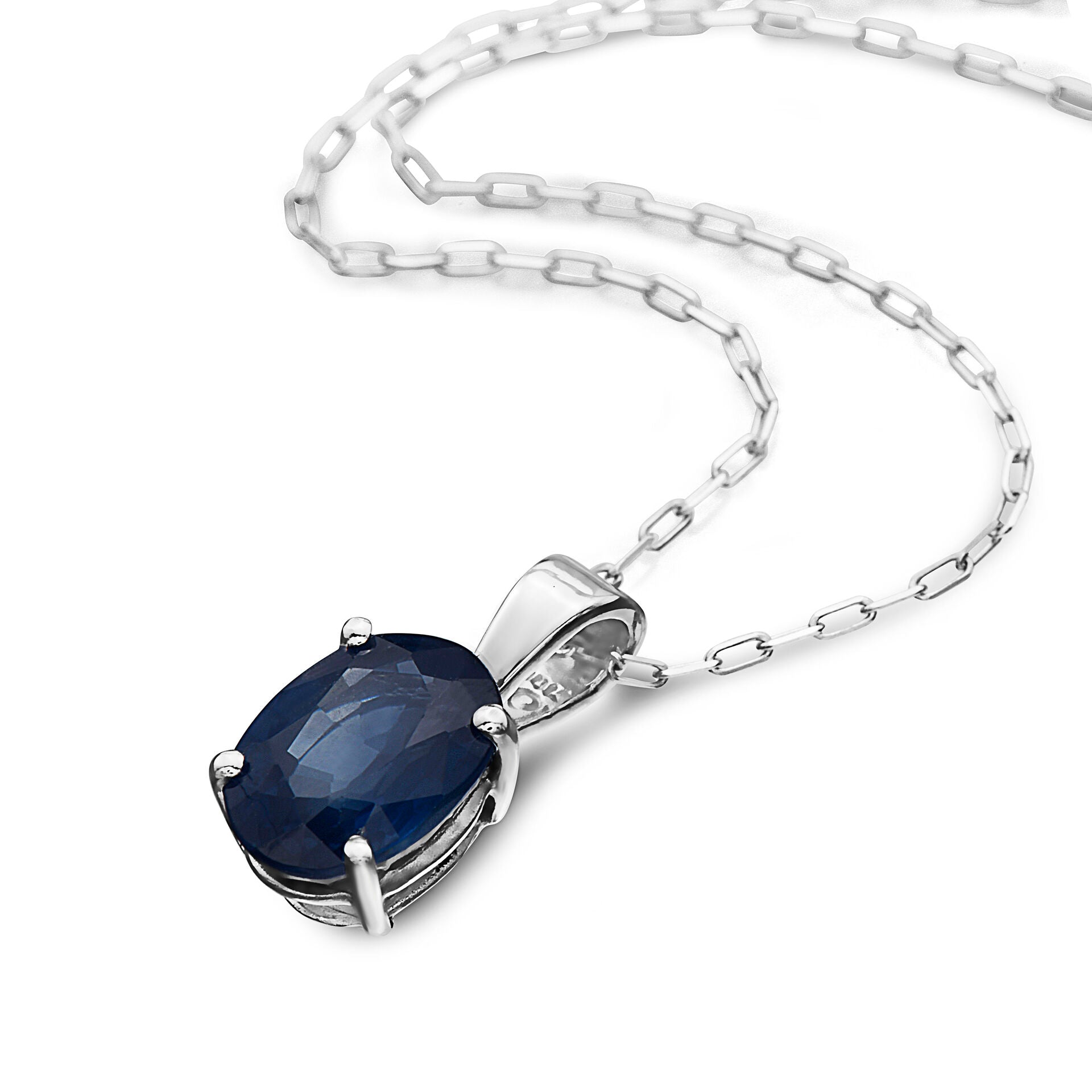 1 1/4 cts Blue Sapphire Necklace in 14K White Gold by Birthstone - BirthStone.com