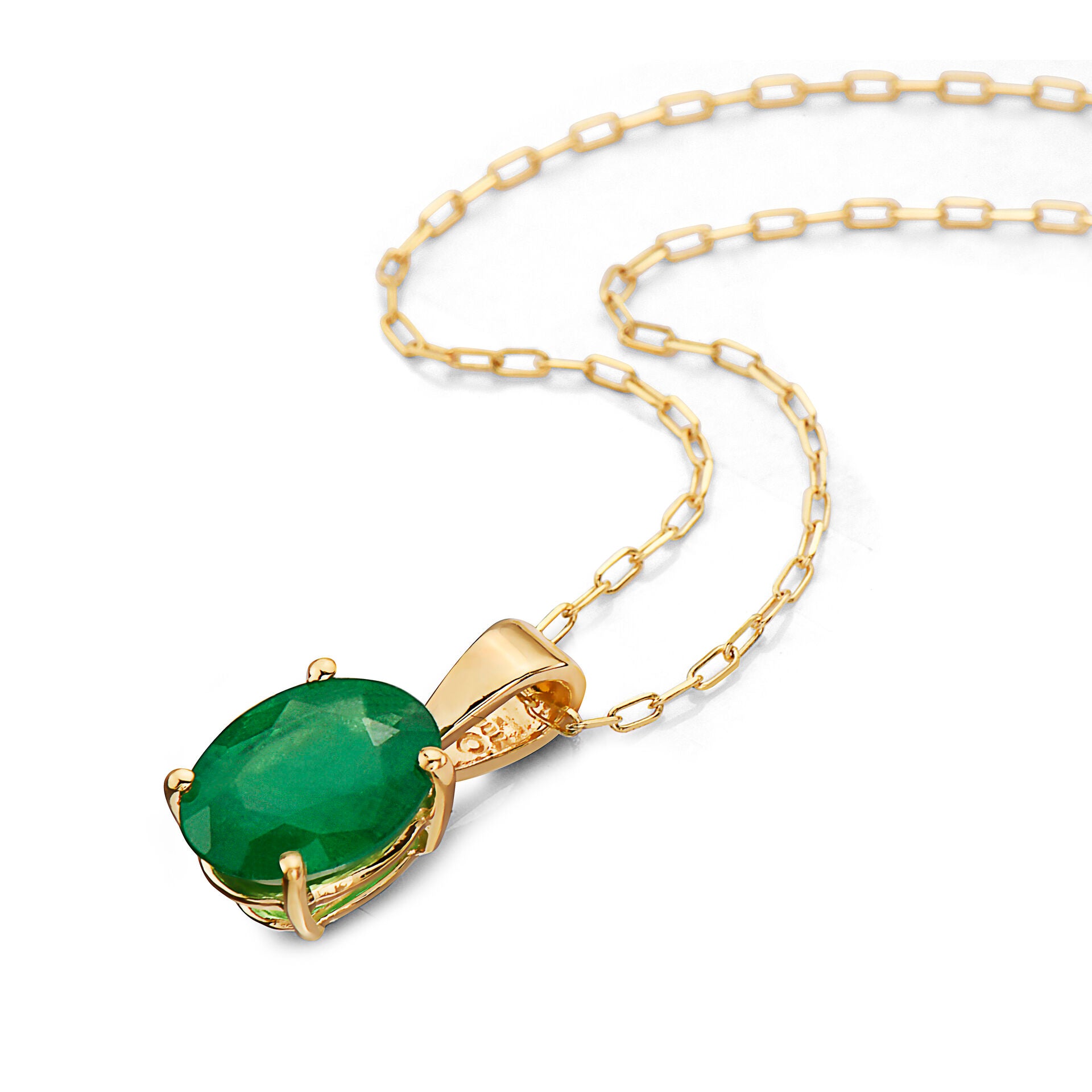 1 cts Green Emerald Necklace in 14K Yellow Gold by Birthstone - BirthStone.com