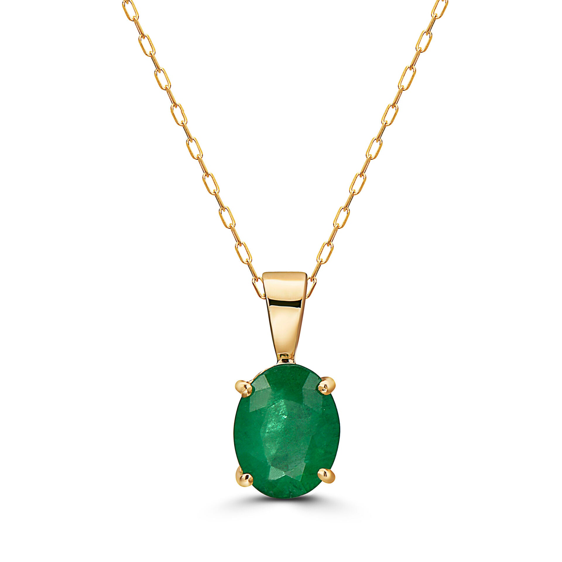 1 cts Green Emerald Necklace in 14K Yellow Gold by Birthstone - BirthStone.com