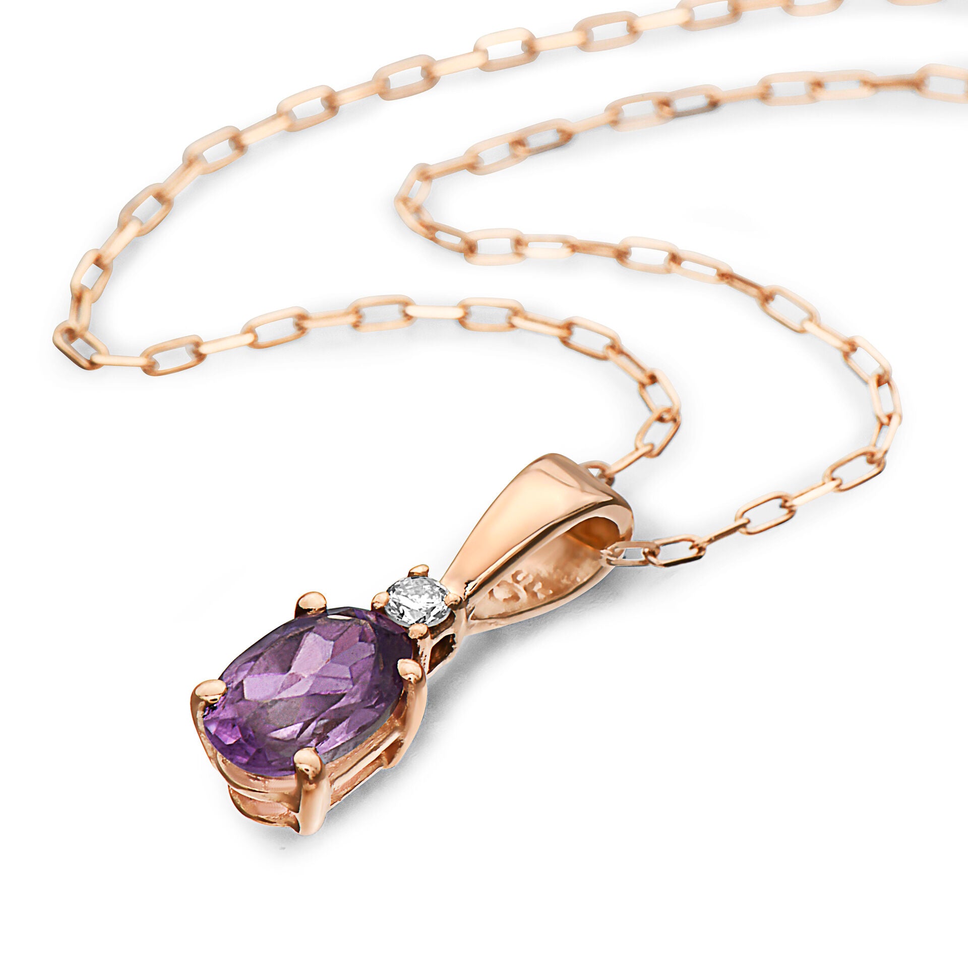 3/8 cts Purple Amethyst and Diamond Necklace in 14K Rose Gold by Birthstone - BirthStone.com