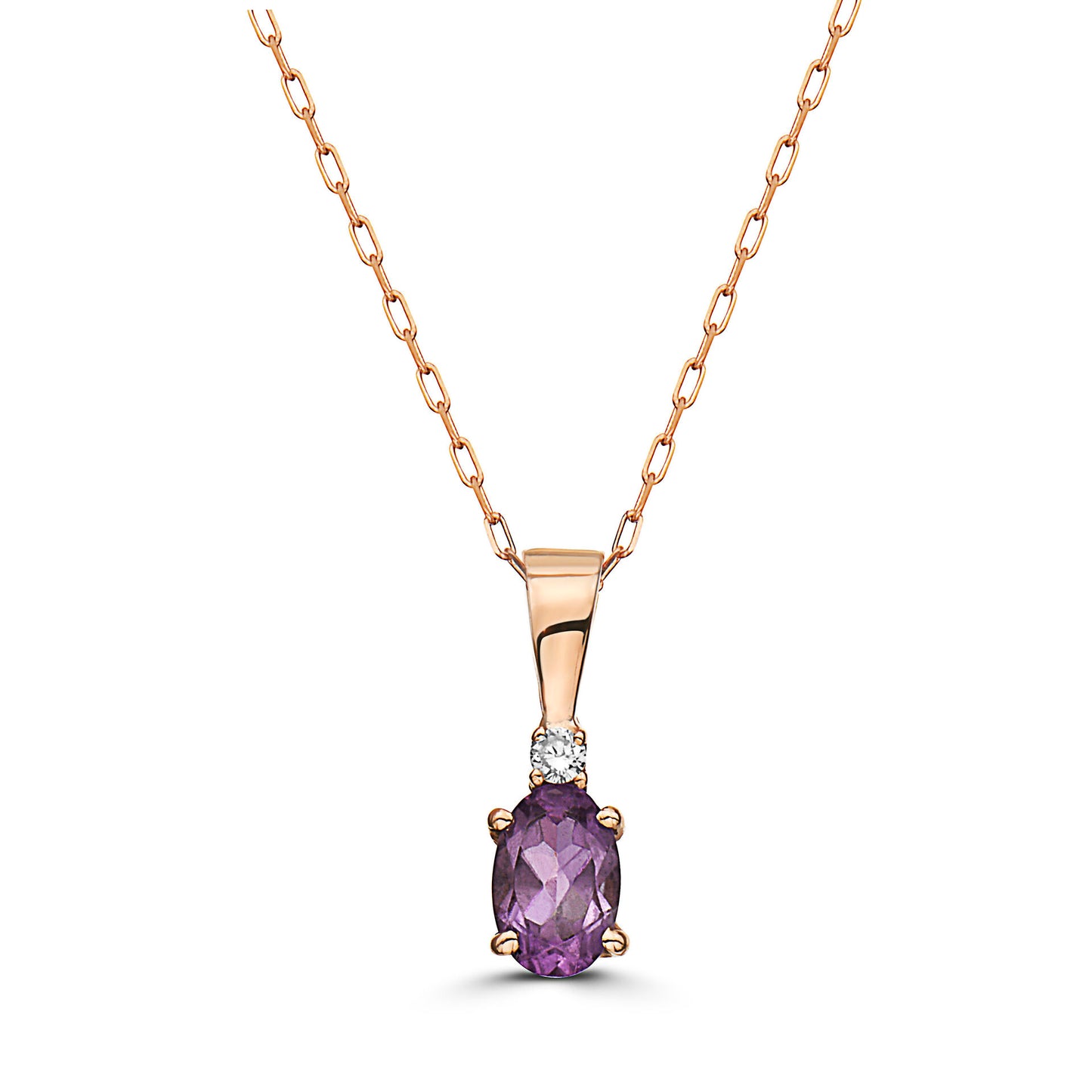 3/8 cts Purple Amethyst and Diamond Necklace in 14K Rose Gold by Birthstone - BirthStone.com