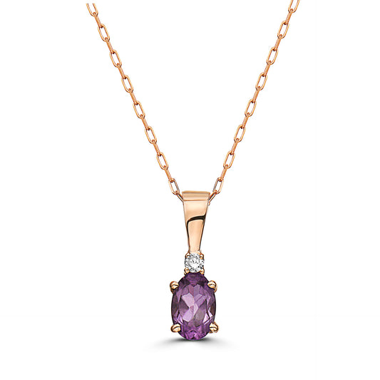 3/8 cts Purple Amethyst and Diamond Necklace in 14K Rose Gold by Birthstone - BirthStone.com