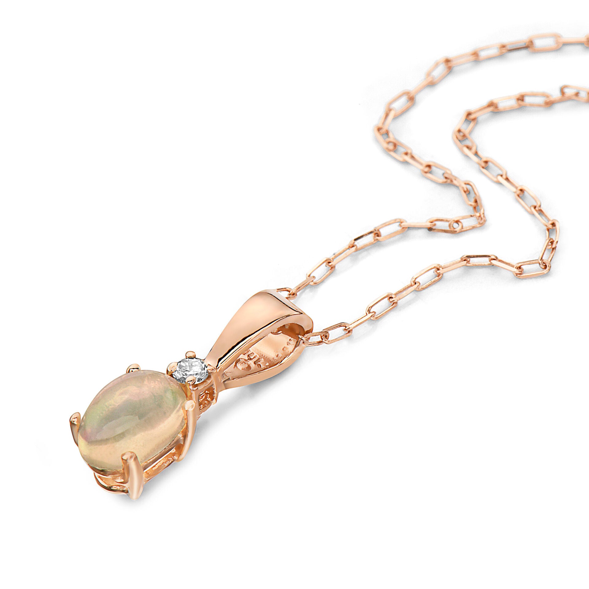 1/4 cts Multi-Color Opal and Diamond Necklace in 14K Rose Gold by Birthstone - BirthStone.com