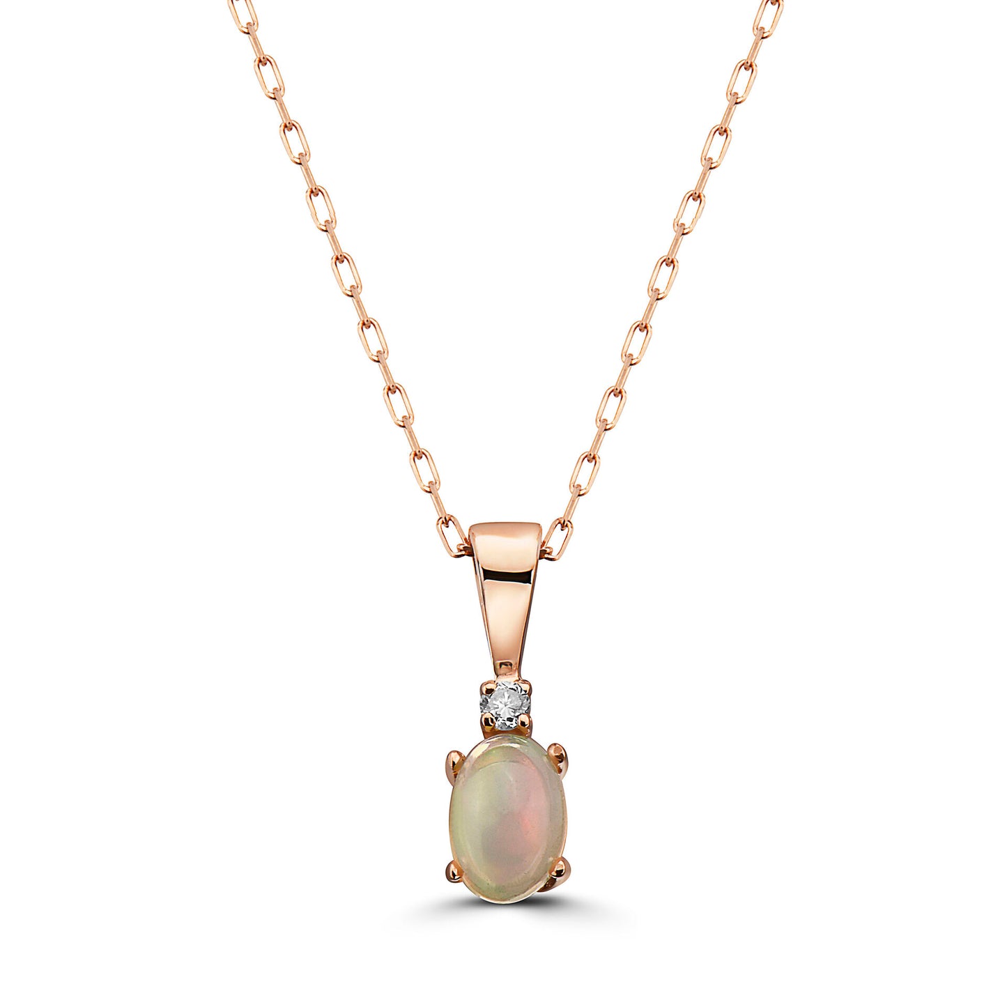 1/4 cts Multi-Color Opal and Diamond Necklace in 14K Rose Gold by Birthstone - BirthStone.com