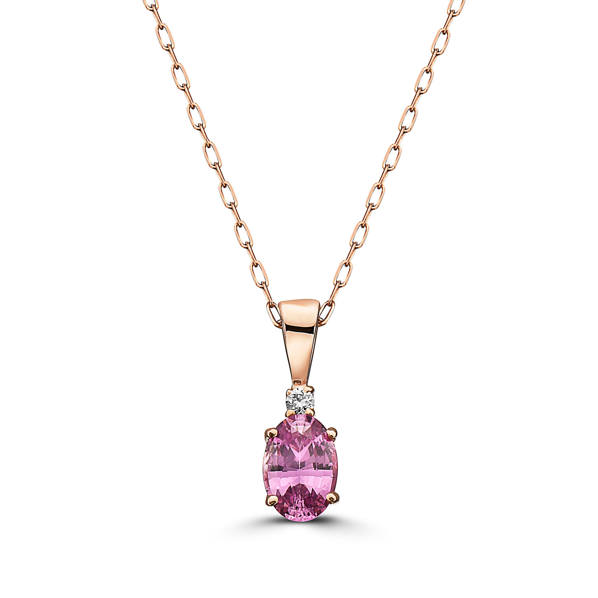 1/2 cts Pink Sapphire and Diamond Necklace in 14K Rose Gold by Birthstone - BirthStone.com