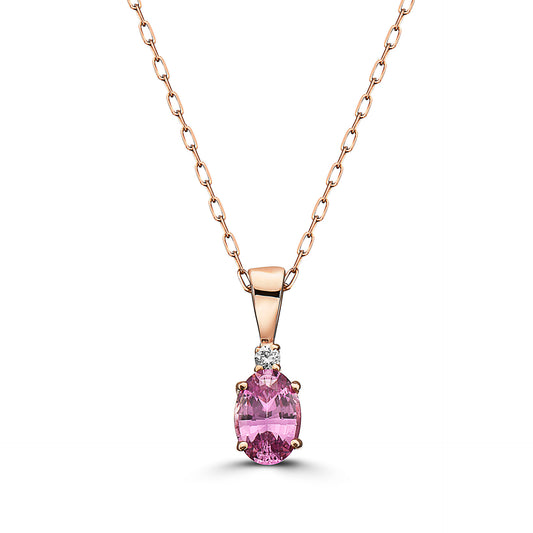 1/2 cts Pink Sapphire and Diamond Necklace in 14K Rose Gold by Birthstone - BirthStone.com