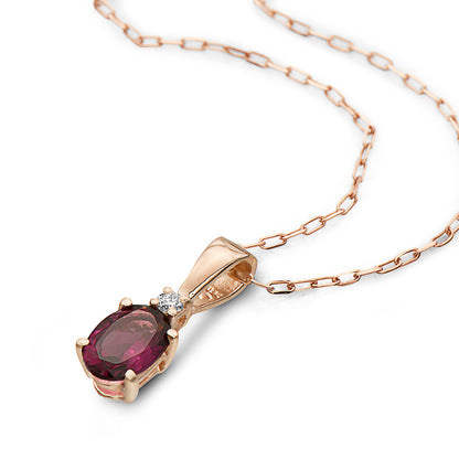 1/2 cts Red Rhodolite Garnet and Diamond Necklace in 14K Rose Gold by Birthstone - BirthStone.com