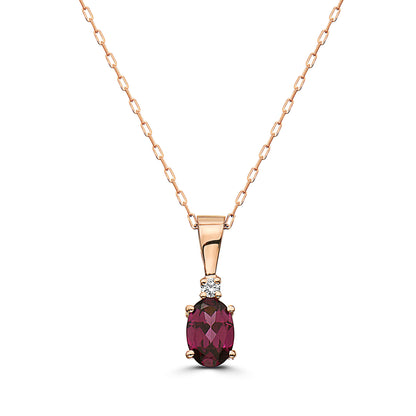 1/2 cts Red Rhodolite Garnet and Diamond Necklace in 14K Rose Gold by Birthstone - BirthStone.com