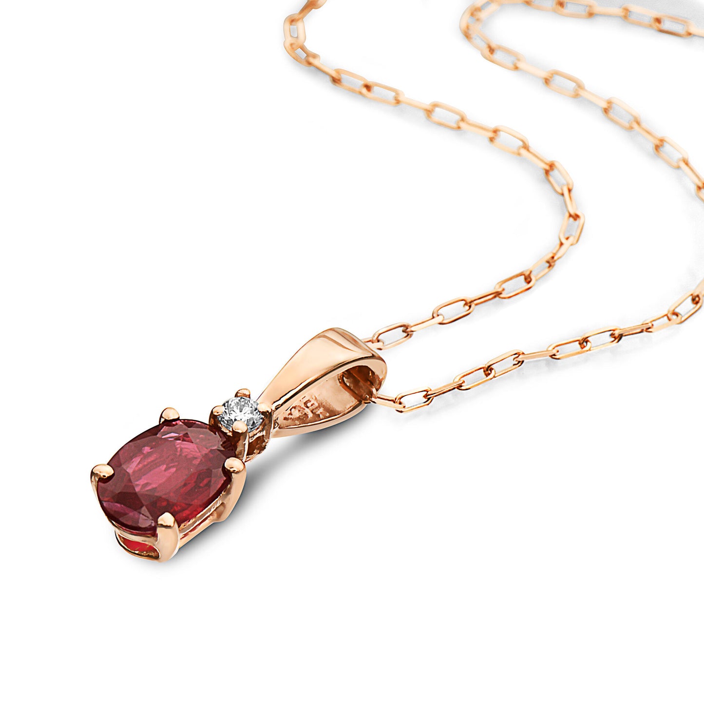 3/8 cts Red Ruby and Diamond Necklace in 14K Rose Gold by Birthstone - BirthStone.com