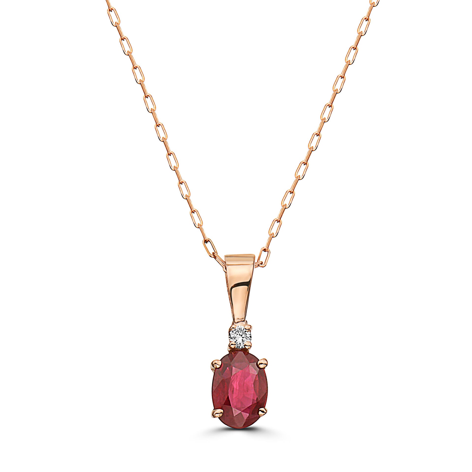 3/8 cts Red Ruby and Diamond Necklace in 14K Rose Gold by Birthstone - BirthStone.com