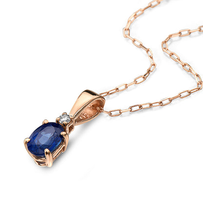 5/8 cts Blue Sapphire and Diamond Necklace in 14K Rose Gold by Birthstone - BirthStone.com