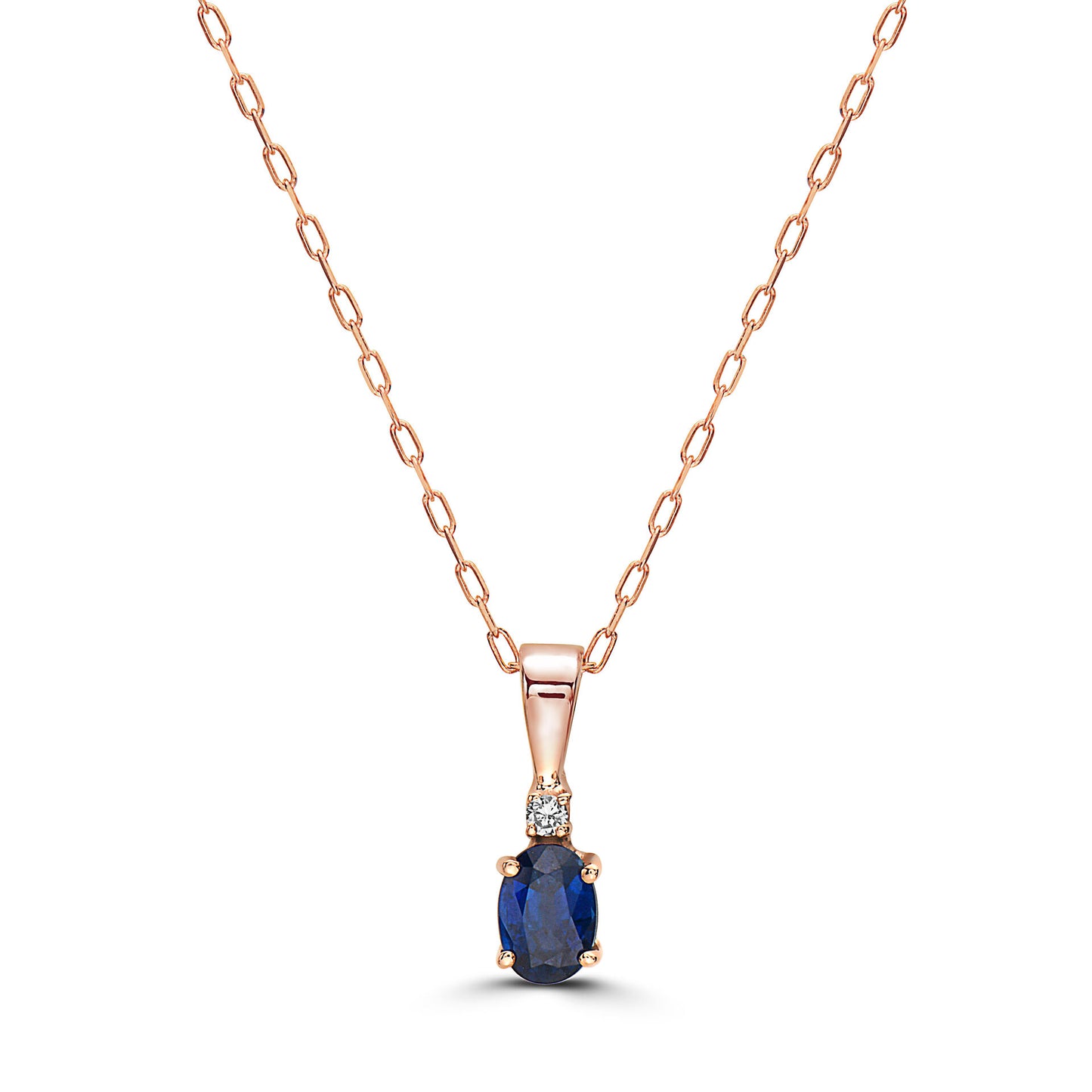 5/8 cts Blue Sapphire and Diamond Necklace in 14K Rose Gold by Birthstone - BirthStone.com