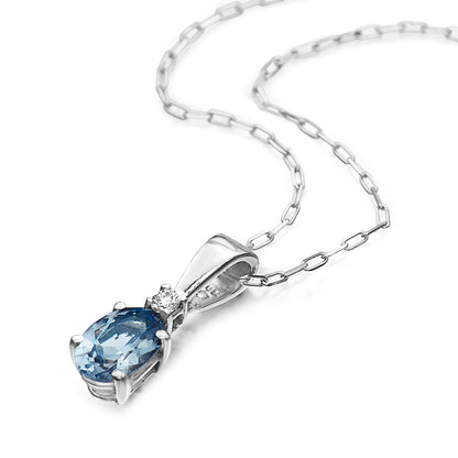 3/8 cts Blue Aquamarine and Diamond Necklace in 14K White Gold by Birthstone - BirthStone.com