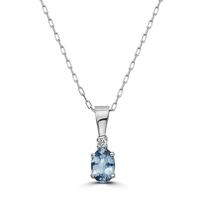 3/8 cts Blue Aquamarine and Diamond Necklace in 14K White Gold by Birthstone - BirthStone.com