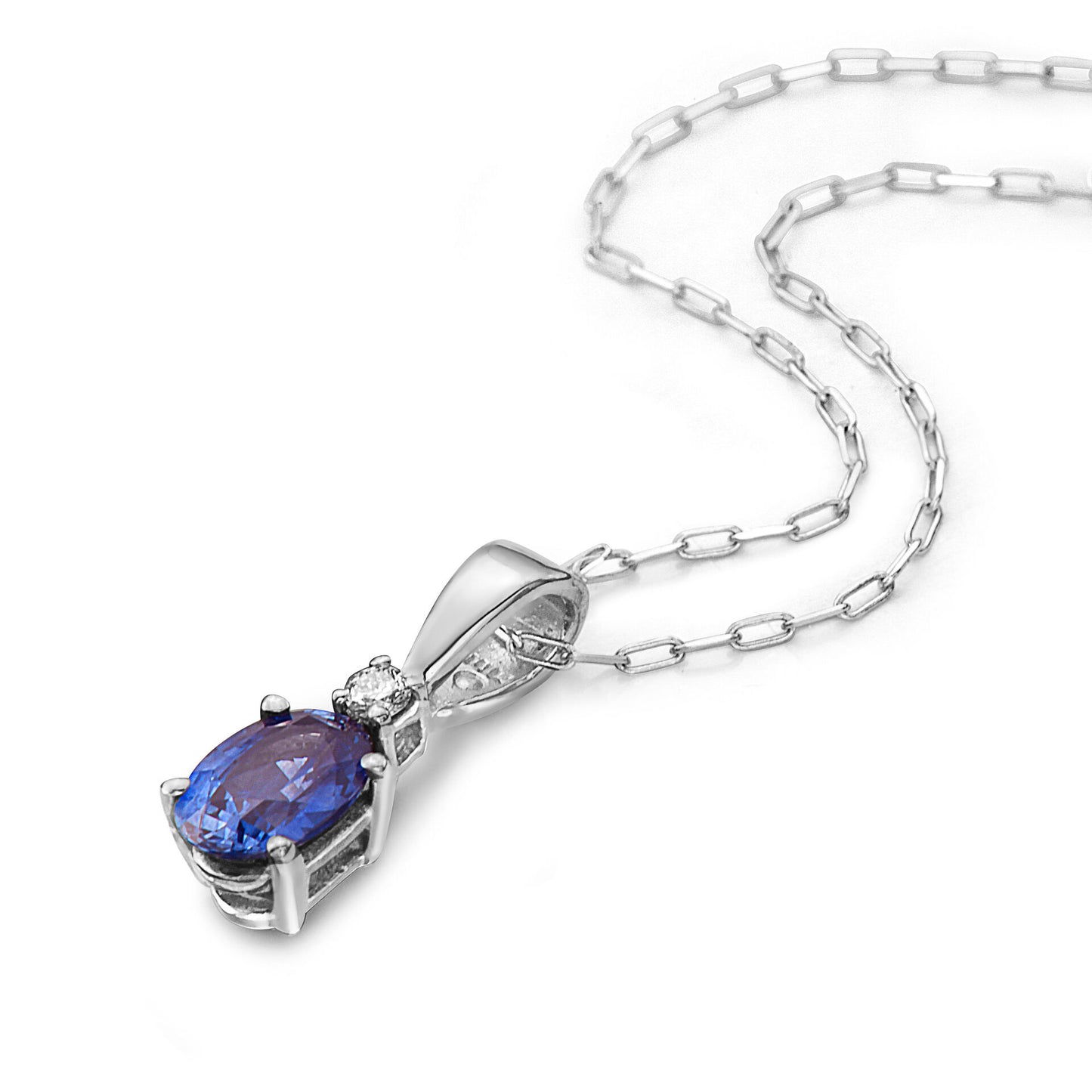 1/2 cts Blue Sapphire and Diamond Necklace in 14K White Gold by Birthstone - BirthStone.com