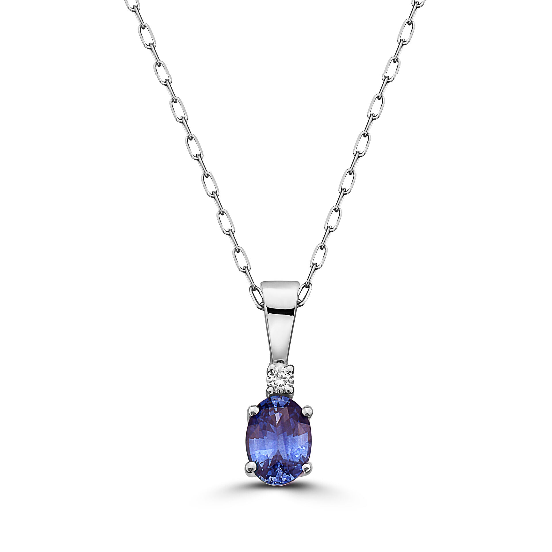 1/2 cts Blue Sapphire and Diamond Necklace in 14K White Gold by Birthstone - BirthStone.com