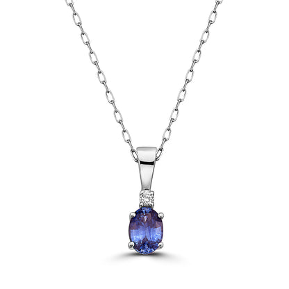 1/2 cts Blue Sapphire and Diamond Necklace in 14K White Gold by Birthstone - BirthStone.com