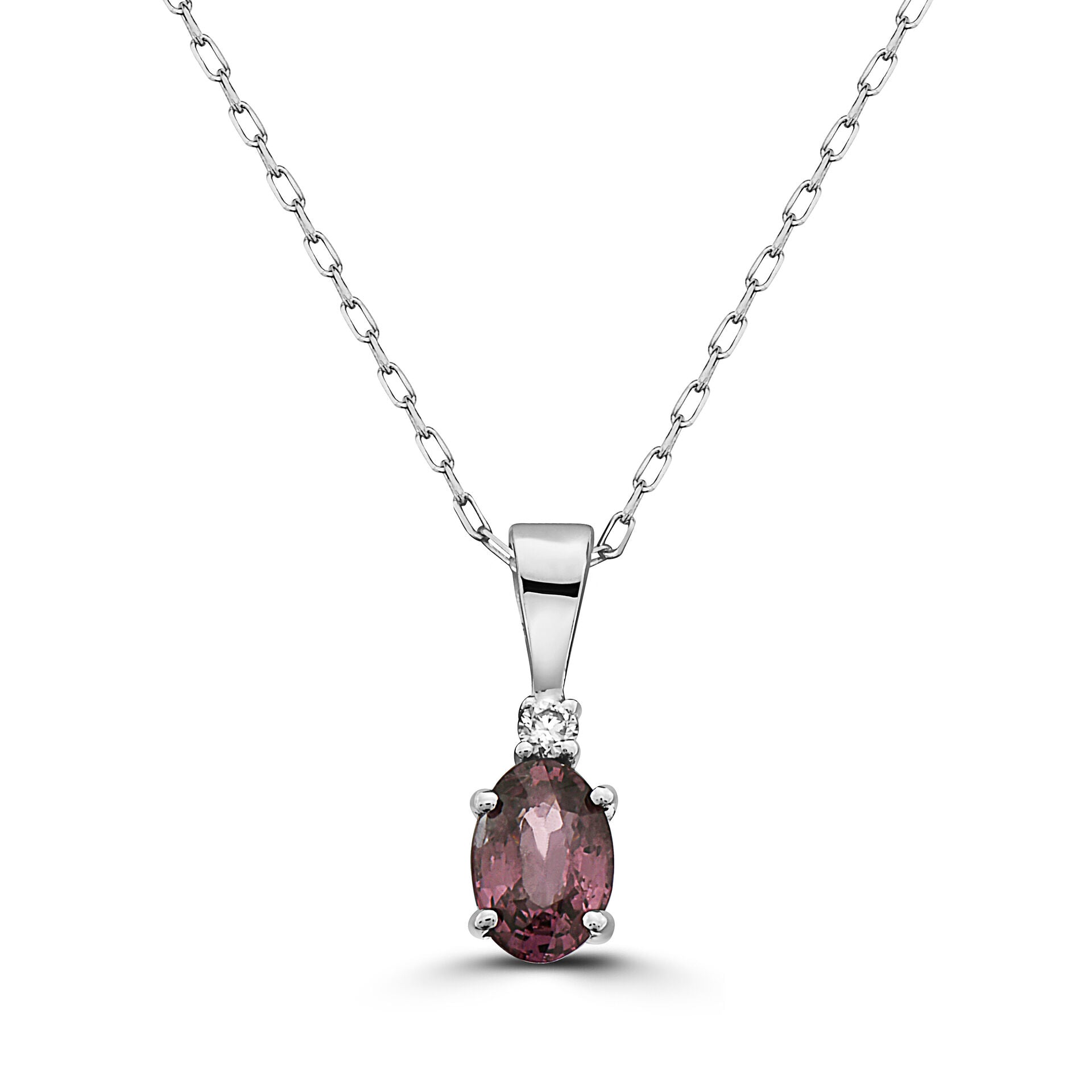 1/2 cts Purple Spinel and Diamond Necklace in 14K White Gold by Birthstone