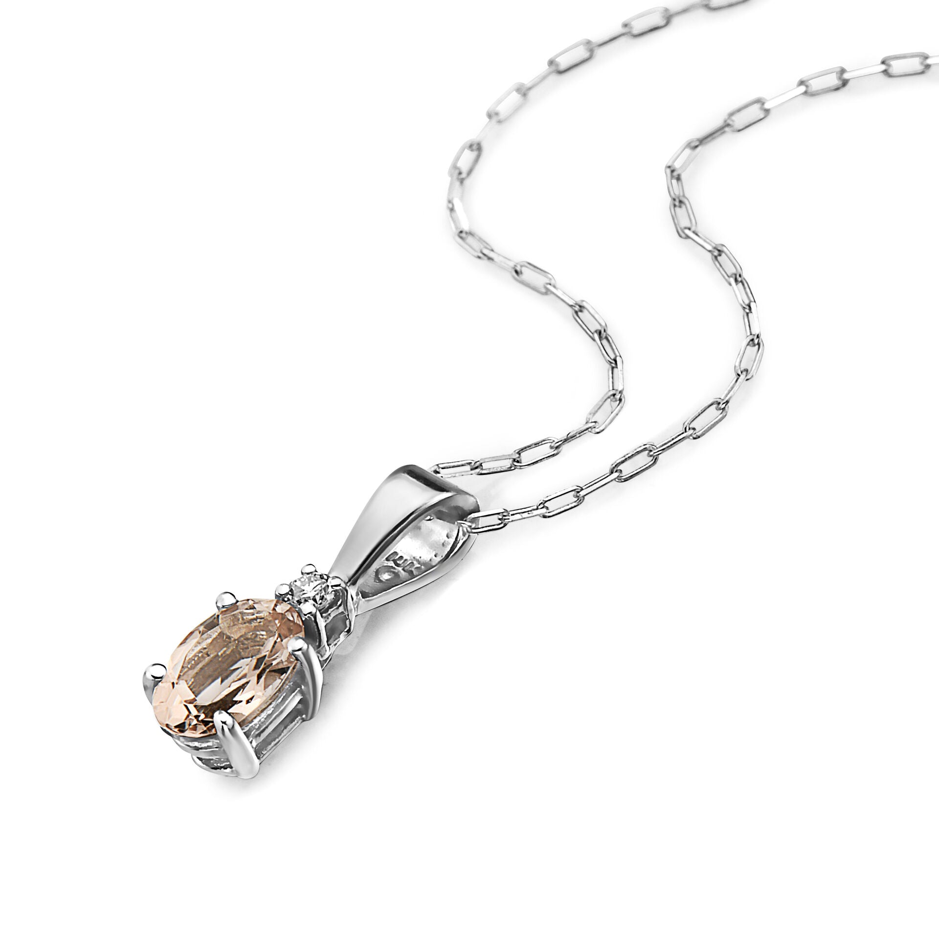 1/3 cts Pink Morganite and Diamond Necklace in 14K White Gold by Birthstone - BirthStone.com