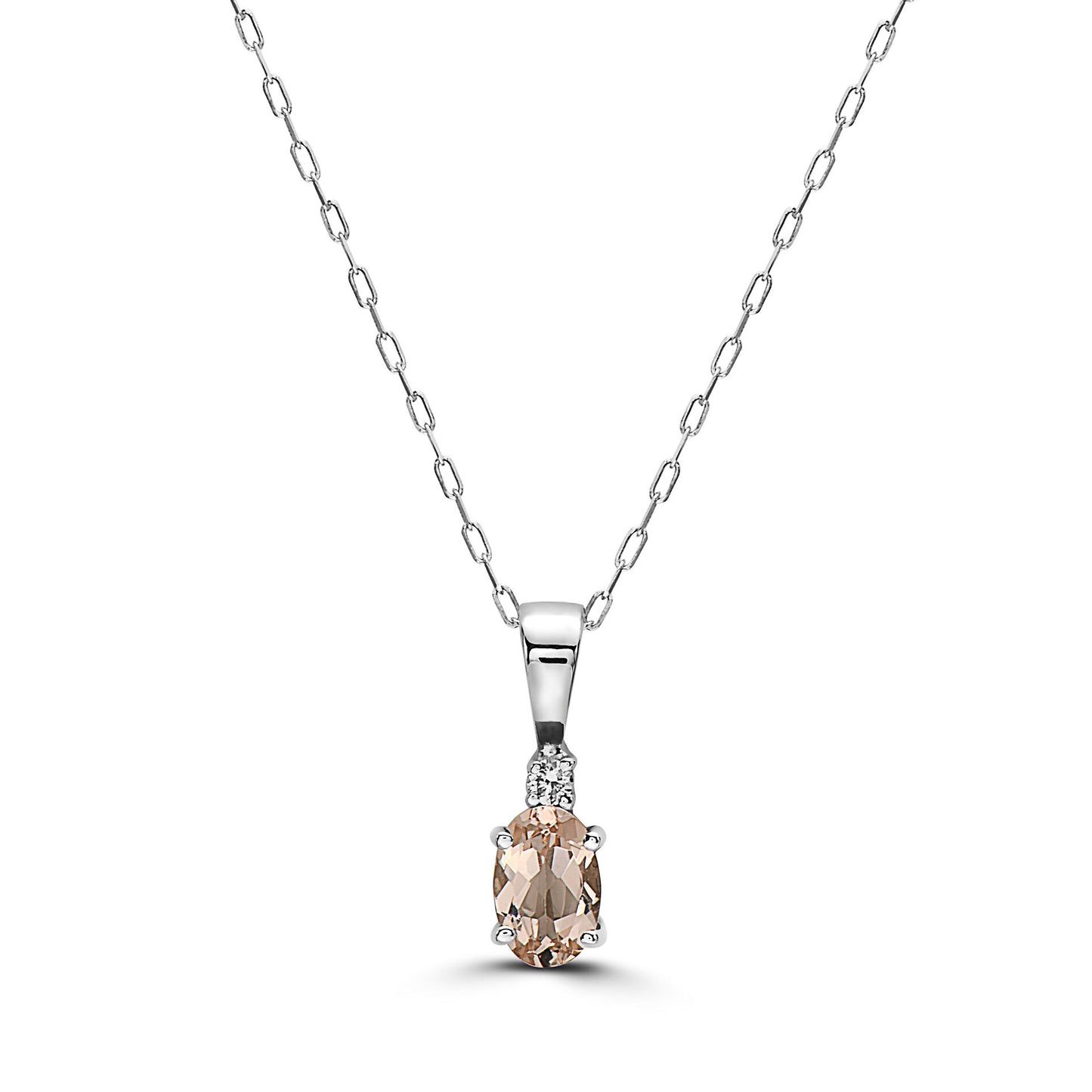 1/3 cts Pink Morganite and Diamond Necklace in 14K White Gold by Birthstone - BirthStone.com