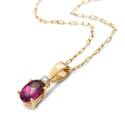 1/2 cts Red Rhodolite Garnet and Diamond Necklace in 14K Yellow Gold by Birthstone - BirthStone.com