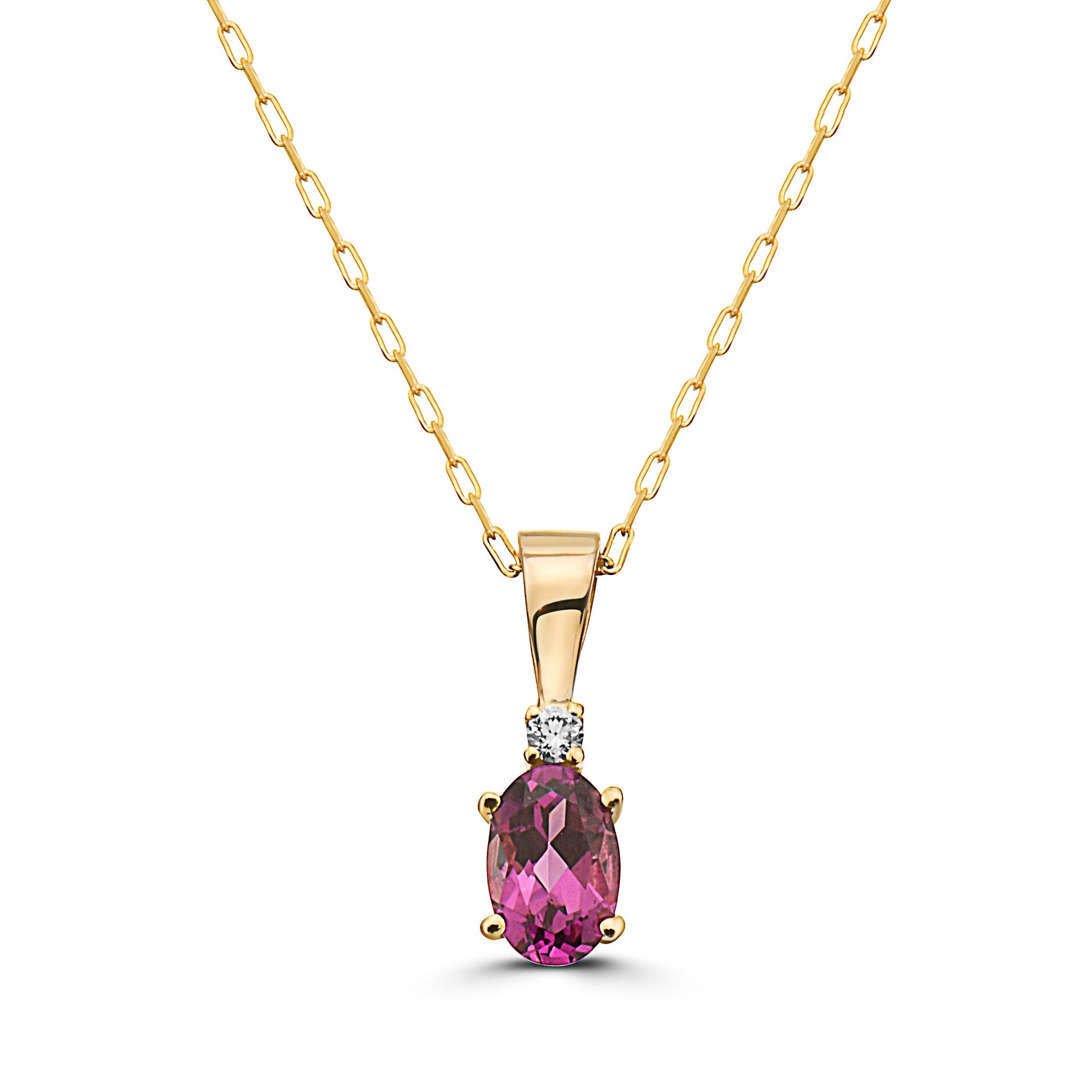 1/2 cts Red Rhodolite Garnet and Diamond Necklace in 14K Yellow Gold by Birthstone - BirthStone.com