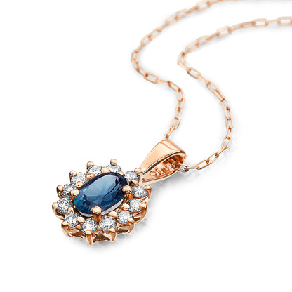 3/4 cts Blue London Blue Topaz and Diamond Necklace in 14K Rose Gold by Birthstone - BirthStone.com