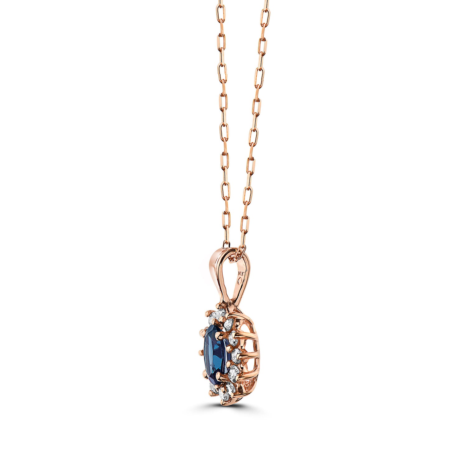 3/4 cts Blue London Blue Topaz and Diamond Necklace in 14K Rose Gold by Birthstone - BirthStone.com