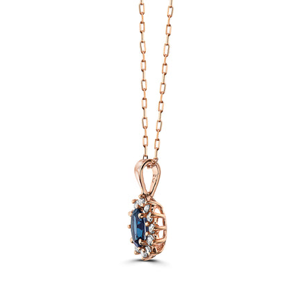 3/4 cts Blue London Blue Topaz and Diamond Necklace in 14K Rose Gold by Birthstone - BirthStone.com