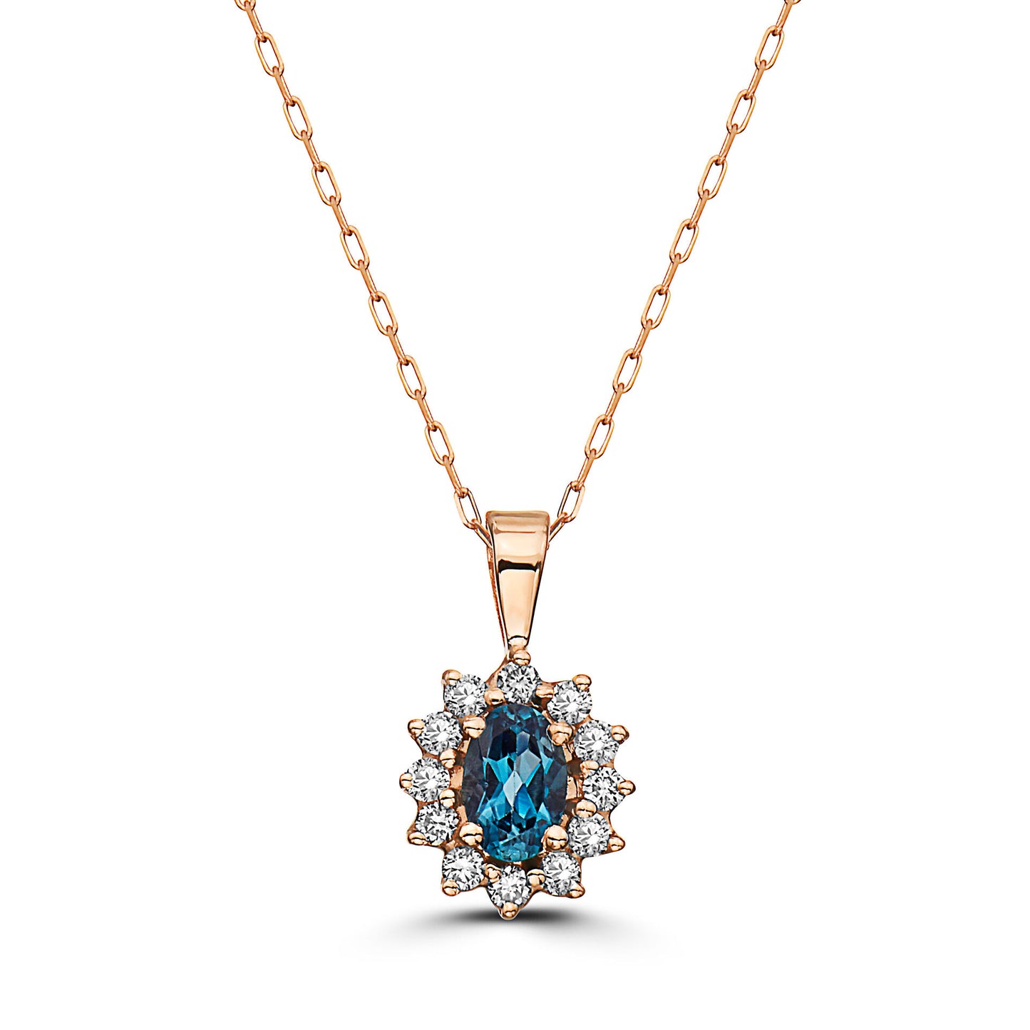 3/4 cts Blue London Blue Topaz and Diamond Necklace in 14K Rose Gold by Birthstone - BirthStone.com