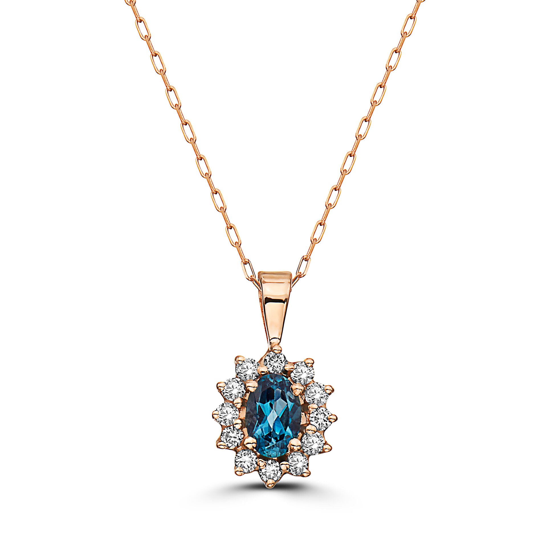 3/4 cts Blue London Blue Topaz and Diamond Necklace in 14K Rose Gold by Birthstone - BirthStone.com