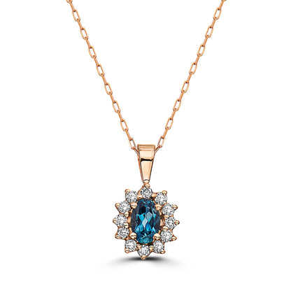 3/4 cts Blue London Blue Topaz and Diamond Necklace in 14K Rose Gold by Birthstone - BirthStone.com