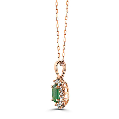 5/8 cts Green Emerald and Diamond Necklace in 14K Rose Gold by Birthstone - BirthStone.com