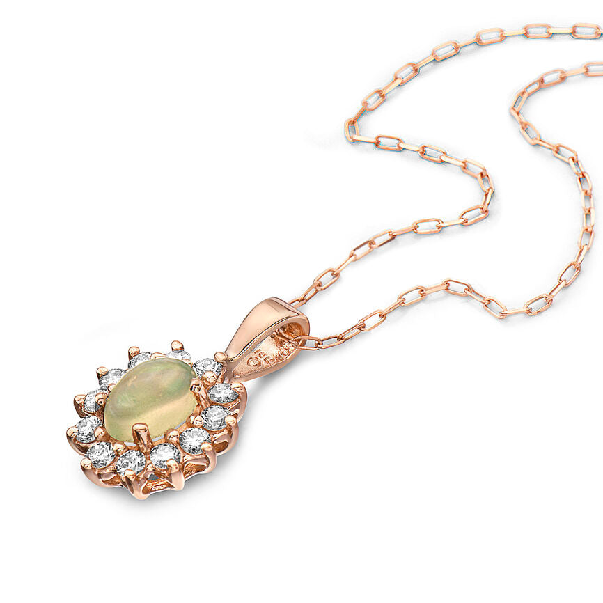 1/2 cts Multi-Color Opal and Diamond Necklace in 14K Rose Gold by Birthstone - BirthStone.com