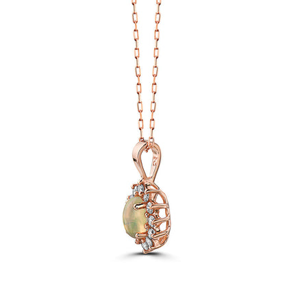 1/2 cts Multi-Color Opal and Diamond Necklace in 14K Rose Gold by Birthstone - BirthStone.com