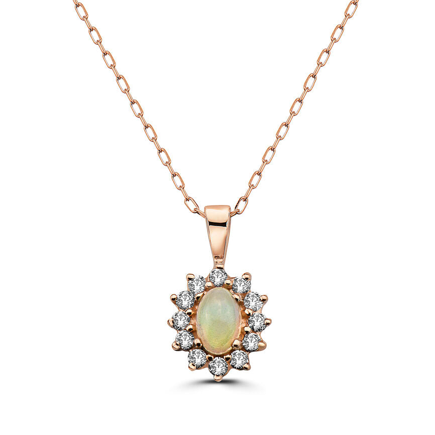 1/2 cts Multi-Color Opal and Diamond Necklace in 14K Rose Gold by Birthstone - BirthStone.com