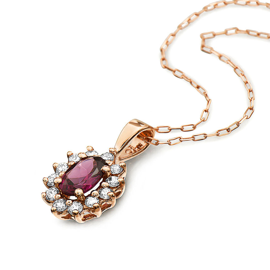 3/4 cts Red Rhodolite Garnet and Diamond Necklace in 14K Rose Gold by Birthstone - BirthStone.com