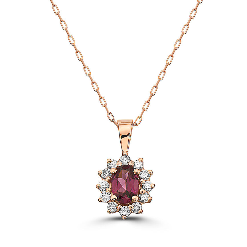 3/4 cts Red Rhodolite Garnet and Diamond Necklace in 14K Rose Gold by Birthstone - BirthStone.com