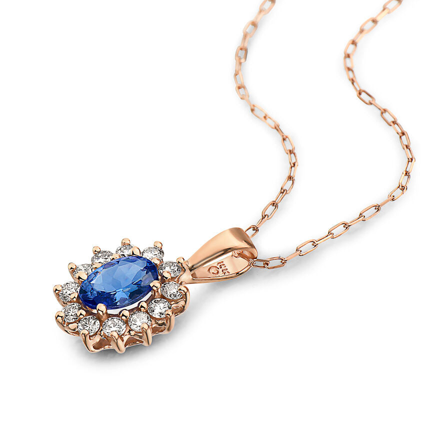 5/8 cts Blue Tanzanite and Diamond Necklace in 14K Rose Gold by Birthstone - BirthStone.com