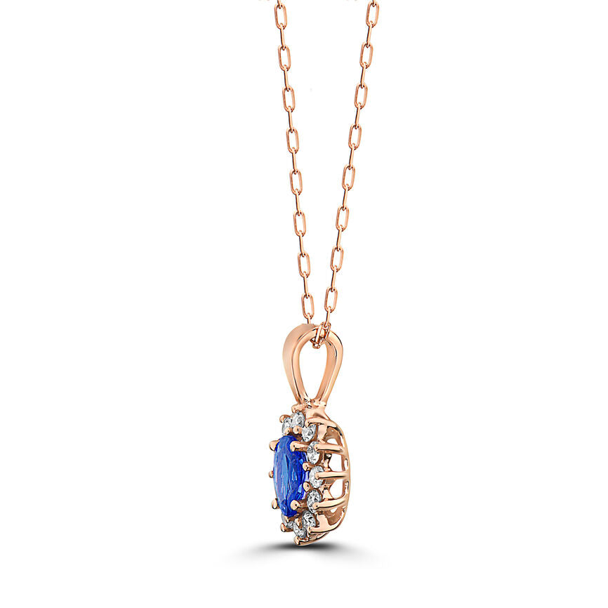 5/8 cts Blue Tanzanite and Diamond Necklace in 14K Rose Gold by Birthstone - BirthStone.com