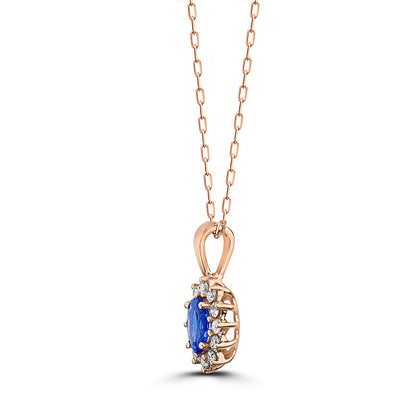 5/8 cts Blue Tanzanite and Diamond Necklace in 14K Rose Gold by Birthstone - BirthStone.com