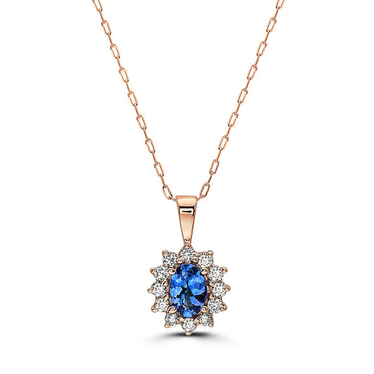 5/8 cts Blue Tanzanite and Diamond Necklace in 14K Rose Gold by Birthstone - BirthStone.com